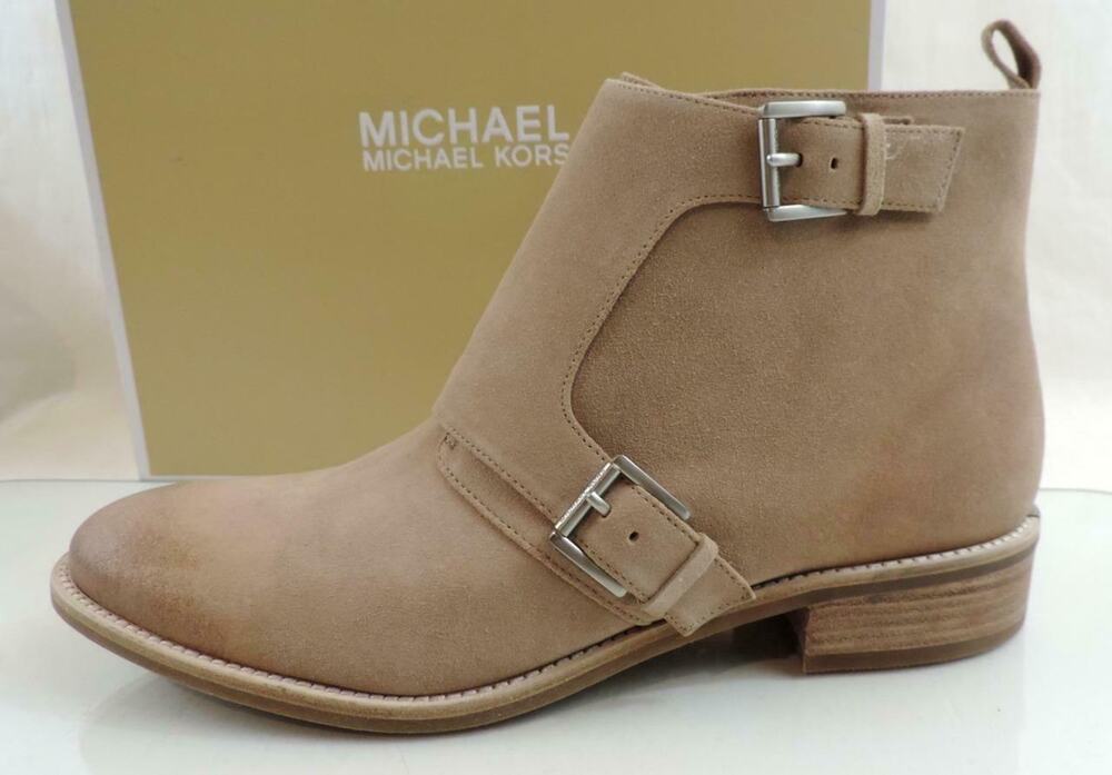 Michael Kors Adams Monk Strap Bootie Suede Beige Dark Khaki Size 10